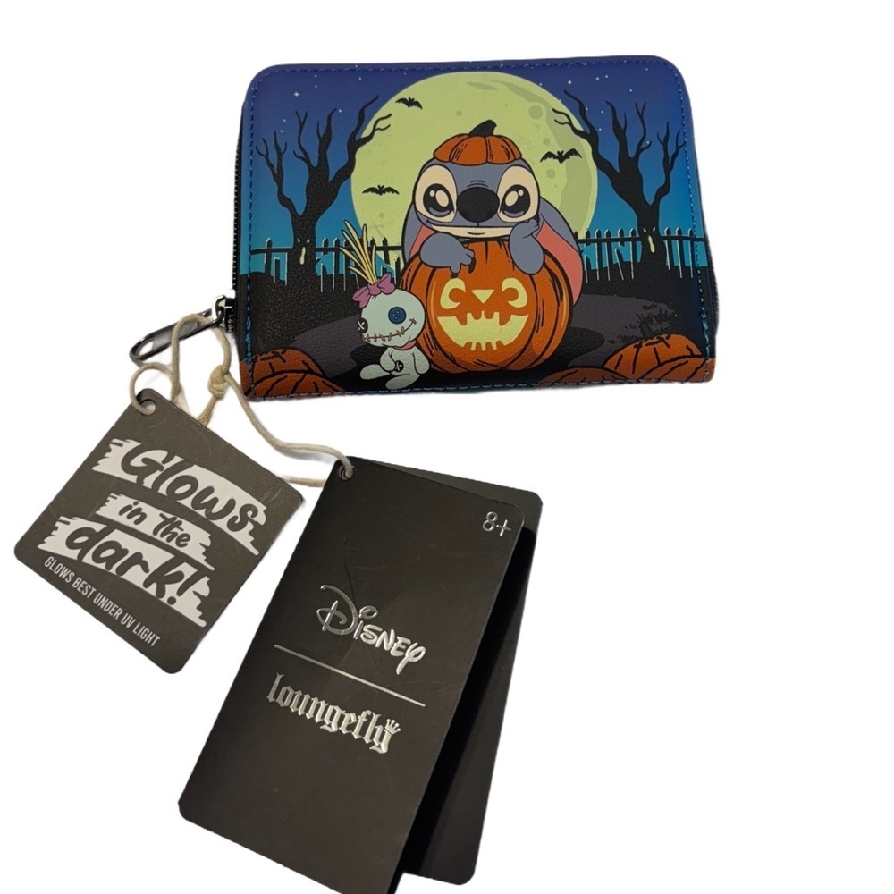 Loungefly Disney Stitch Pumpkin Halloween Mini Zipper Wallet Glow The Dark NWT